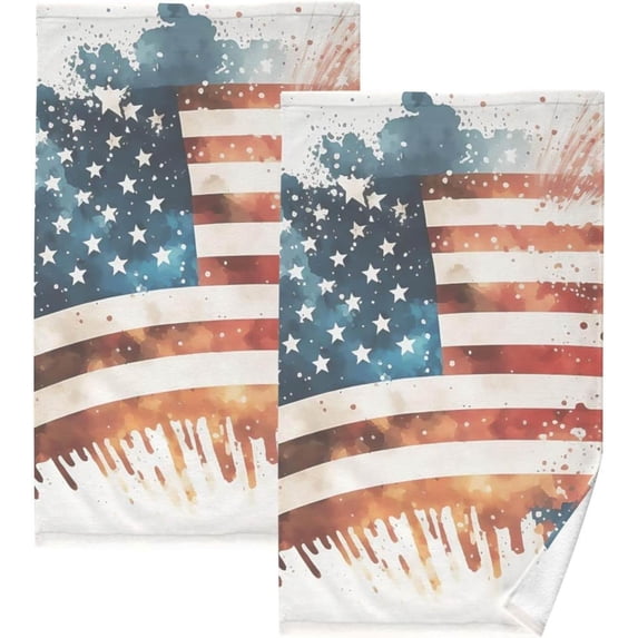 SKYSONIC Bathroom Hand Towels Set of 2 Abstract USA Flag Print, Cotton Bath Towels Thin Water Absorbent Lightweight Quickdry for Bathroom Ktichen Travel Gym, 16"×28"