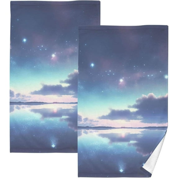 SKYSONIC Bathroom Hand Towels Set of 2 Mirror Lake Sky Print, Cotton Bath Towels Thin Water Absorbent Lightweight Quickdry for Bathroom Ktichen Travel Gym, 16"×28"