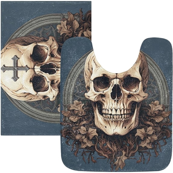 SKYSONIC Bathroom Rug Mats Cross on Skull Print, Fluffy Plush Absorbent Bath Rugs Carpet with Non Slip Bottom for Bathroom Floor Toilet Tub and Shower