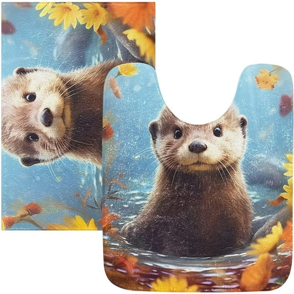 SKYSONIC Bathroom Rug Mats Cute Otter Print, Fluffy Plush Absorbent Bath Rugs Carpet with Non Slip Bottom for Bathroom Floor Toilet Tub and Shower