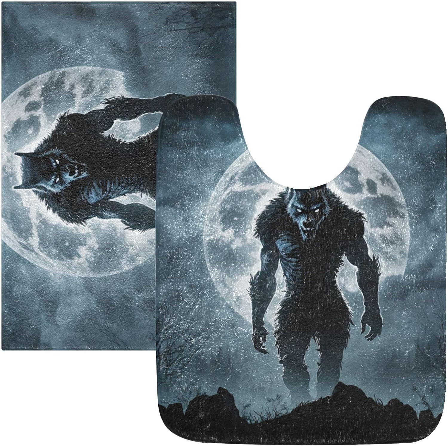 SKYSONIC Bathroom Rug Mats Full Moon Werewolf Print, Fluffy Plush ...