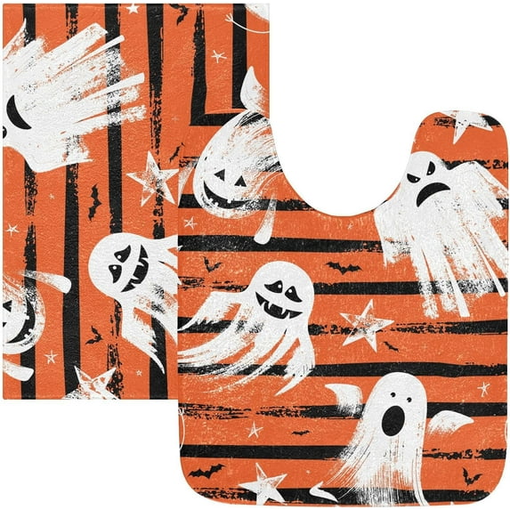 SKYSONIC Bathroom Rug Mats Halloween Decor Orange Print, Fluffy Plush Absorbent Bath Rugs Carpet with Non Slip Bottom for Bathroom Floor Toilet Tub and Shower