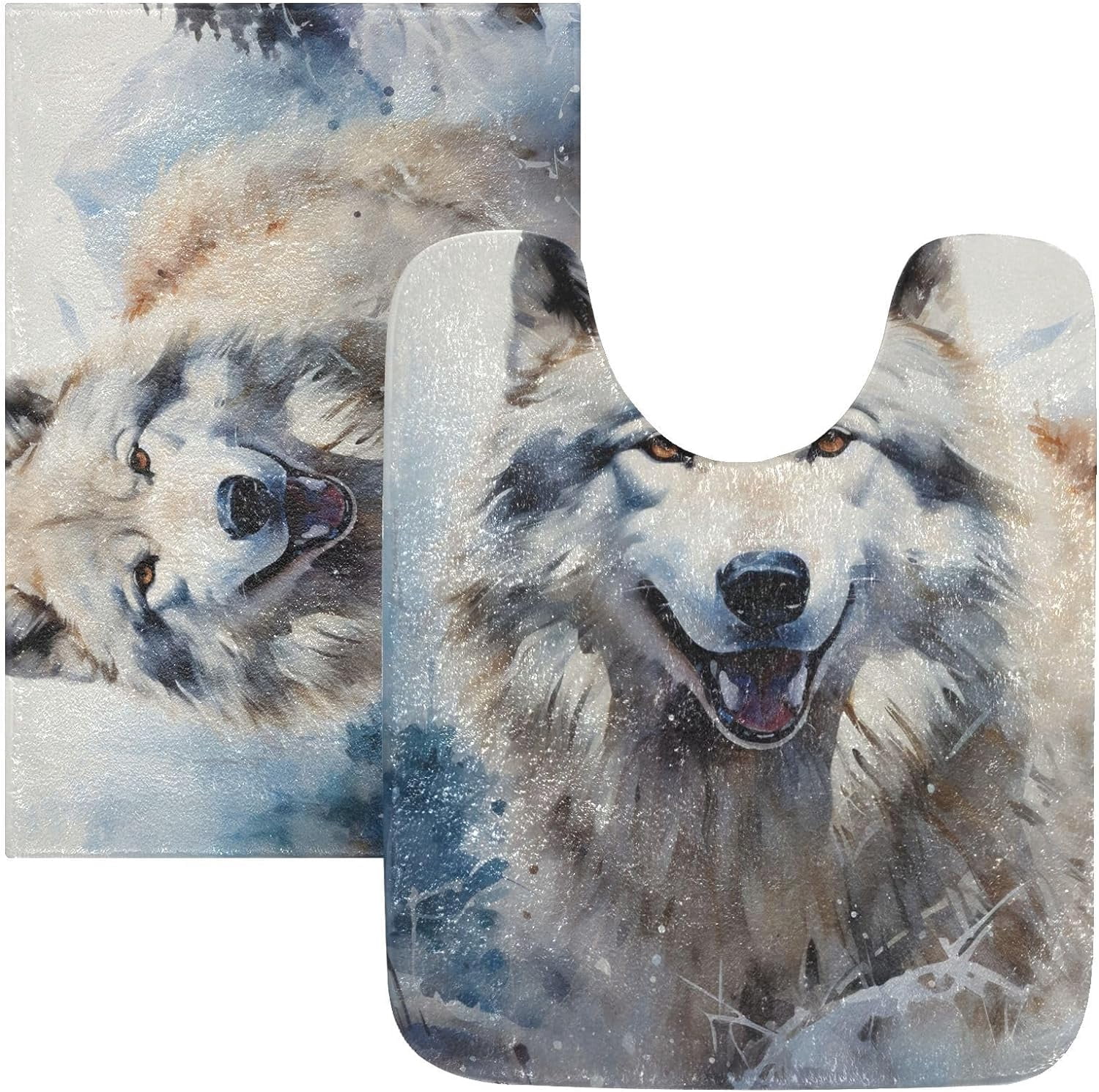 SKYSONIC Bathroom Rug Mats Painting Wolf Snow Print, Fluffy Plush ...