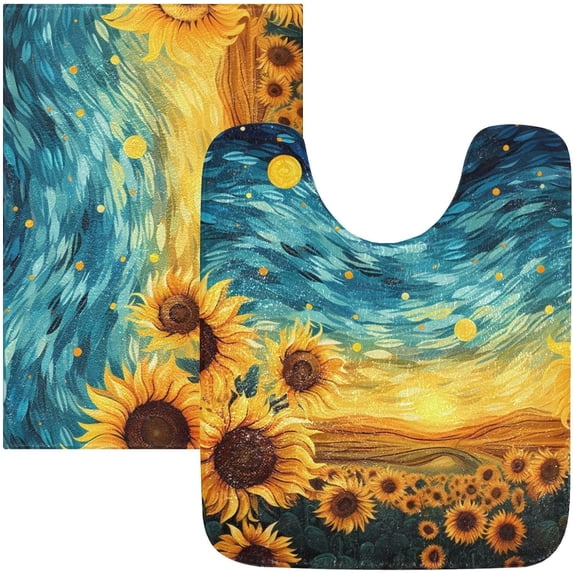 SKYSONIC Bathroom Rug Mats Starry Sky Sunflower Print, Fluffy Plush Absorbent Bath Rugs Carpet with Non Slip Bottom for Bathroom Floor Toilet Tub and Shower