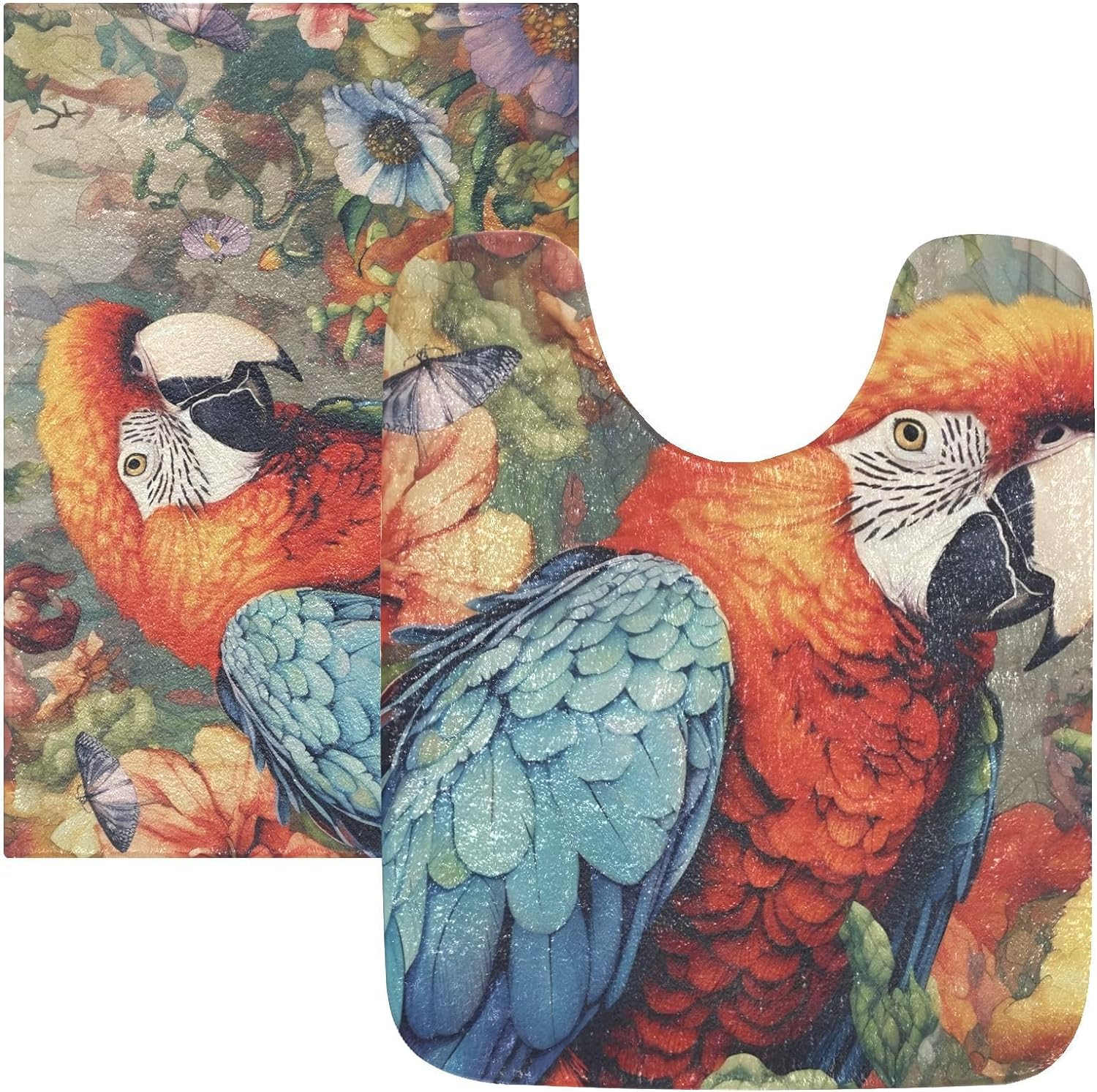 Parros Rugs SKYSONIC Bathroom Rug Toiletry Mat Set, 2 pack Parrot Sits in Flower ...