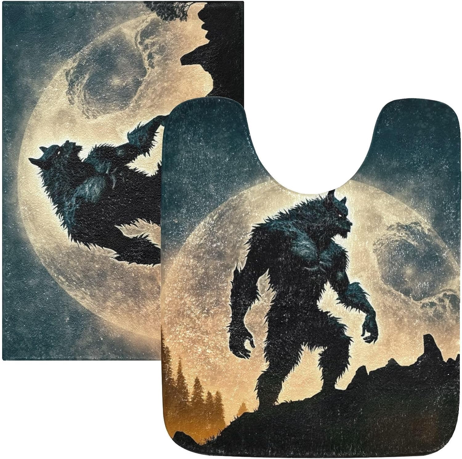 Lycan Rug SKYSONIC Bathroom Rug Toiletry Mat Set, 2 pack Silhouette Werewolf Moon ...