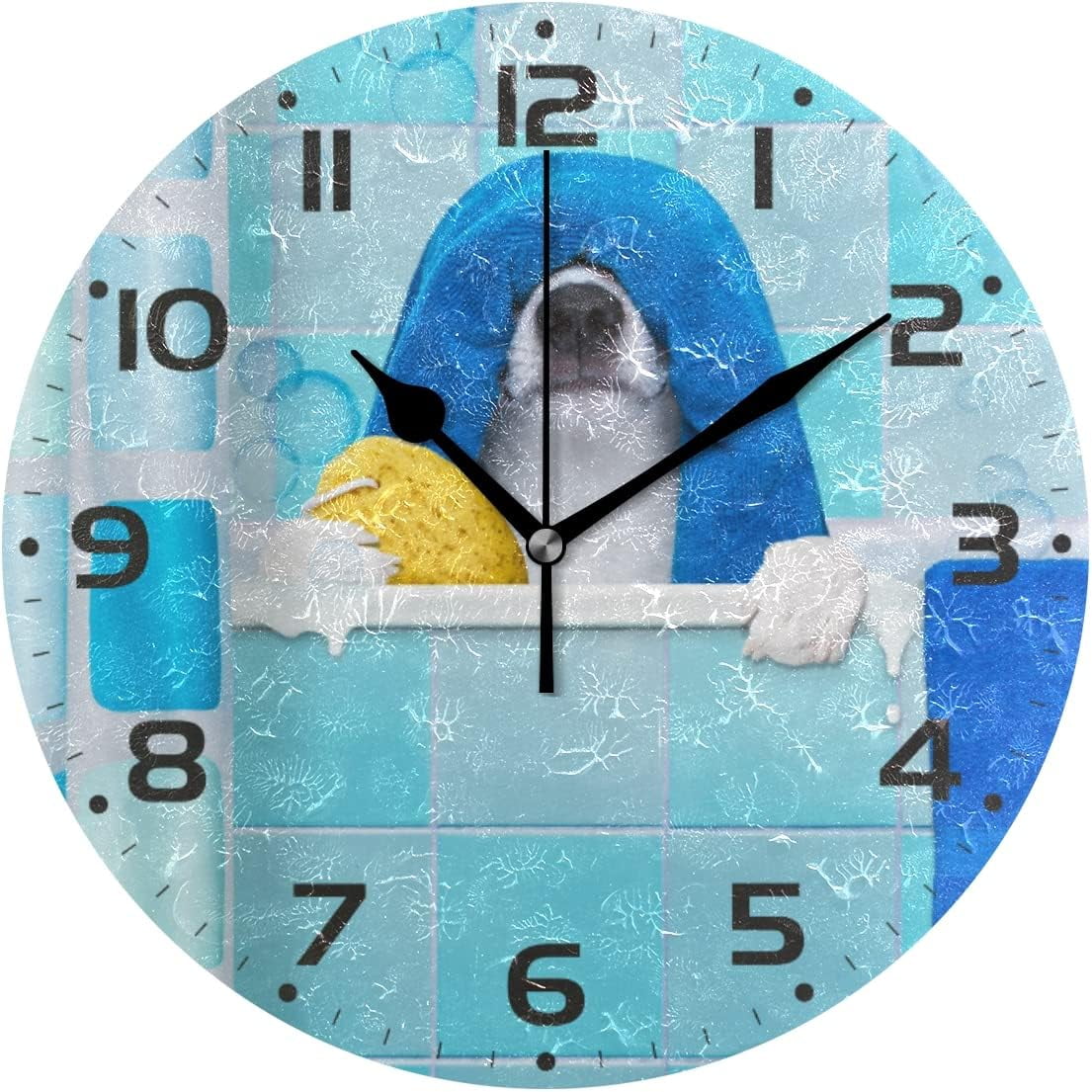 SKYSONIC Bathtub Dog Wall Clock 10 Inch Silent Non Ticking Round Clock ...