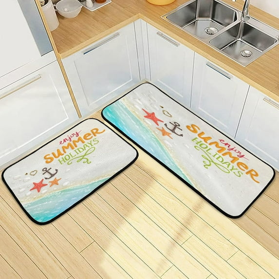 SKYSONIC Beach Sandy Starfish Anchor Kitchen Mats and Rugs Enjoy Summer Holidays Floor Runner Area Rug Washable Carpet Perfect for Living Room Bedroom Entryway,19.7"x27.6"+19.7"x47.2"