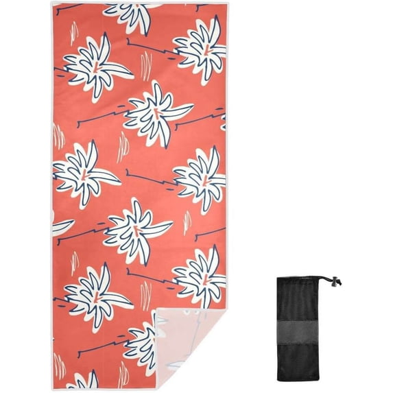 SKYSONIC Beach Towel with Travel Bag, Cute Doodle Hand Drawn Palms Hawaiian Beach Oversized Sand Free Beach Blanket Quick Dry Pool Bath Camping Towels for Travel, 31"x71"