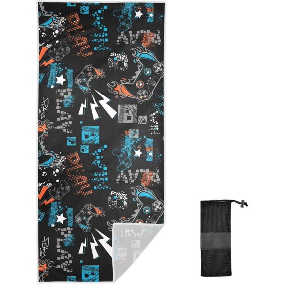 SKYSONIC Beach Towel with Travel Bag, Graffiti Joystick Sign Oversized Sand Free Camping Towel Quick Dry Pool Bath Sport Towels, 31"x71"