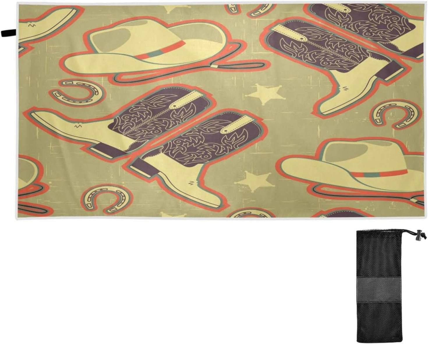 SKYSONIC Beach Towels 30"x60", Cowboy Pattern Boots Star Camping Towels