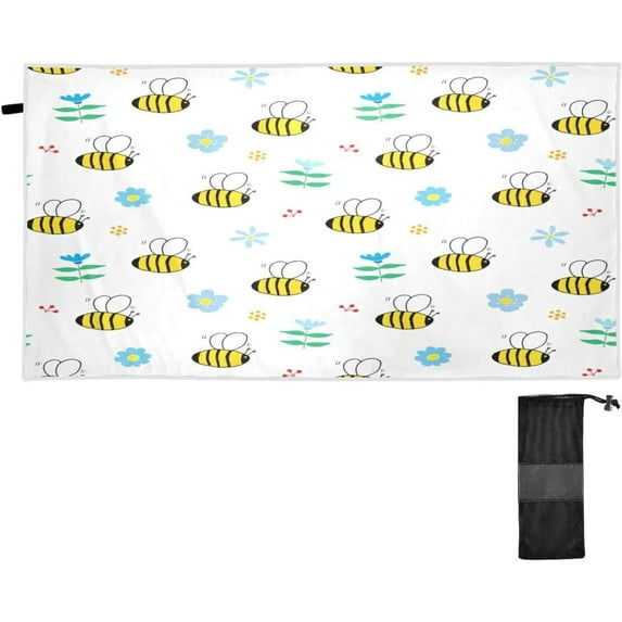 SKYSONIC Beach Towels 30"x60", Cute Bees Honeybee Camping Towels Sand Free Beach Towel, Large Beach Towels Quick Dry Bath Travel Towels Pool Yoga Beach Mat for Men Women