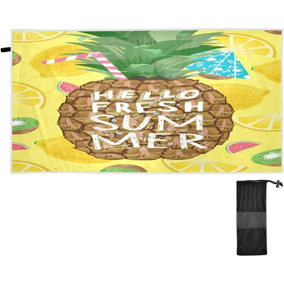SKYSONIC Beach Towels 30"x60", Hello Summer Pineapple Camping Towels Tropical Fruits Lemon Sand Free Beach Towel, Large Beach Towels Quick Dry Bath Travel Towels Pool Yoga Beach Mat for Men Women