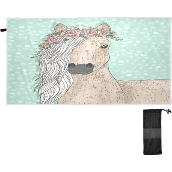 SKYSONIC Beach Towels 30"x60", Horse Flower Wreath Camping Towels Plant Animal Sand Free Beach Towel, Large Beach Towels Quick Dry Bath Travel Towels Pool Yoga Beach Mat for Men Women