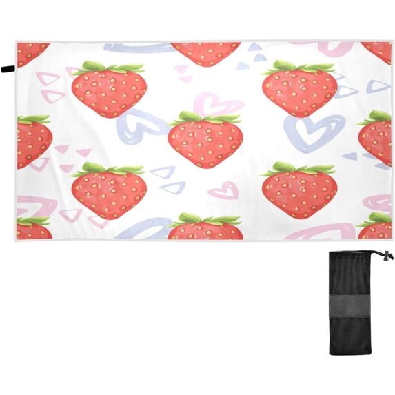 SKYSONIC Beach Towels 30"x60", Strawberry Fruit Camping Towels Heart Sand Free Beach Towel, Large Beach Towels Quick Dry Bath Travel Towels Pool Yoga Beach Mat for Men Women