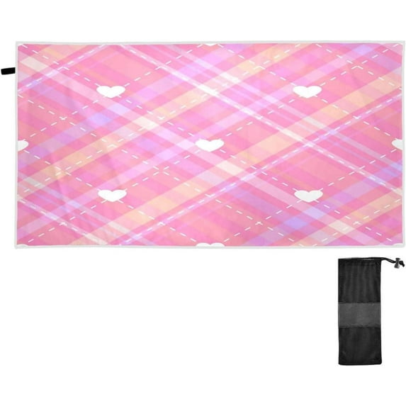 SKYSONIC Beach Towels 30"x60", Stripes Hearts Plaid Camping Towels Sand Free Beach Towel, Large Beach Towels Quick Dry Bath Travel Towels Pool Yoga Beach Mat for Men Women