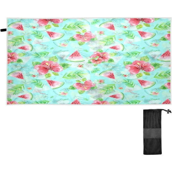 SKYSONIC Beach Towels 30"x60", Tropical Watermelon Palm Leaves Camping Towels Summer Floral Sand Free Beach Towel, Large Beach Towels Quick Dry Bath Travel Towels Pool Yoga Beach Mat for Men Women