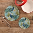 thumbnail image 1 of SKYSONIC Beautiful Peacocks Blue Trivet Round Hot Pads, Set of 2 Palm Leaves Pot Holder Heat Resistant Trivets Cotton Thread Weave Mats for Kitchen Counter Hot Dishes Pot Teapot Table Decor, 1 of 7