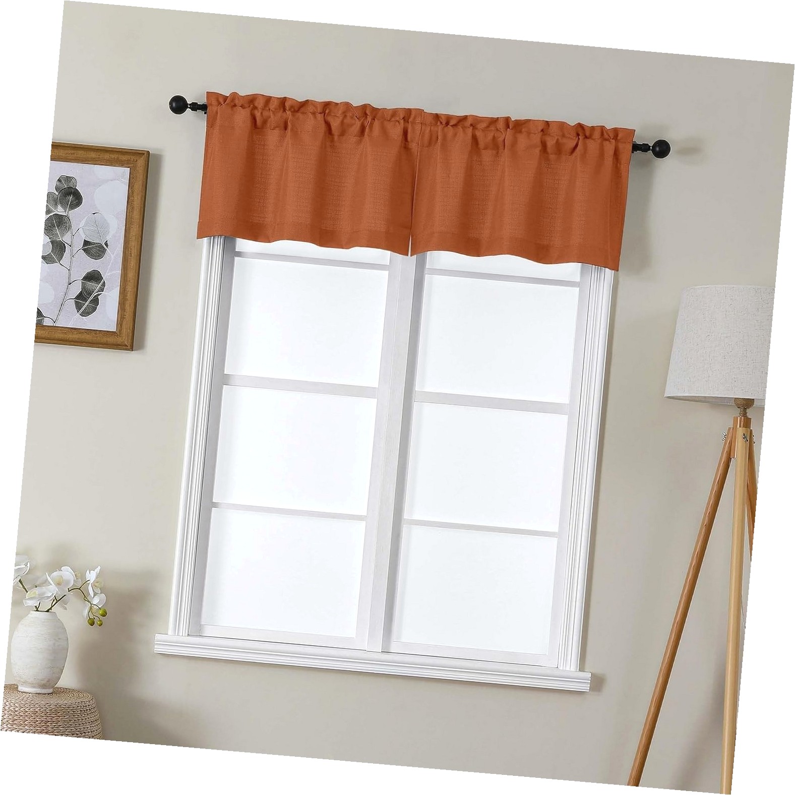 SKYSONIC Bessie Orange Valances for 14 Inch Length 2 Pieces, Faux Linen
