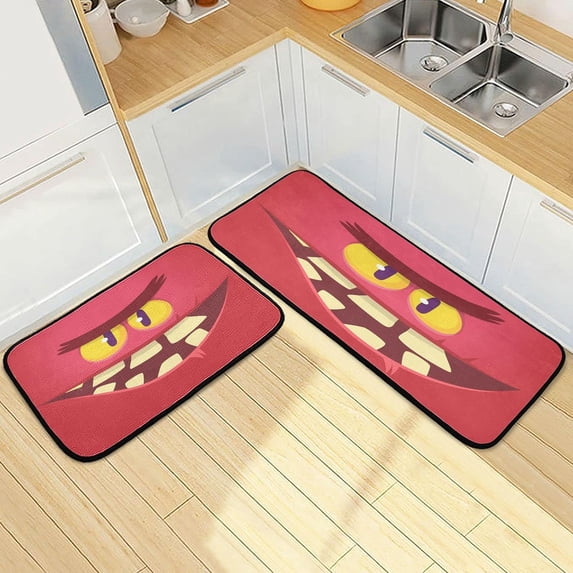 SKYSONIC Big Monster Kitchen Mats Set of 2 Funny Floor Runner Rug Anti Fatigue Non Slip Comfort Mat 19.7x27.6 Inch + 19.7x47.2 Inch for Living Room Laundry Room Hallway