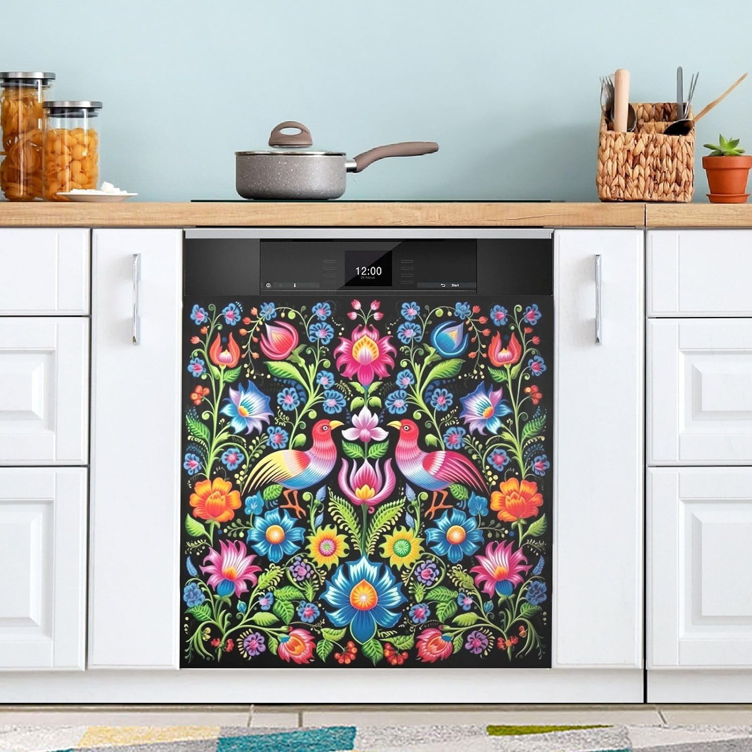 SKYSONIC Bird Flower Dishwasher Cover Dishwasher Front Door