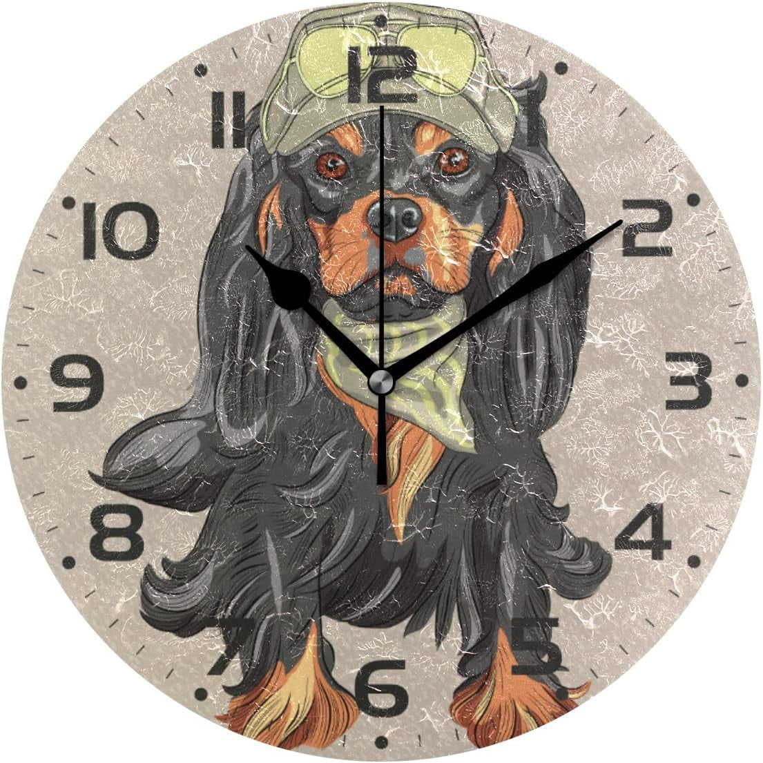 SKYSONIC Black Dog Wall Clock 10 Inch Silent Non Ticking Round Clock ...