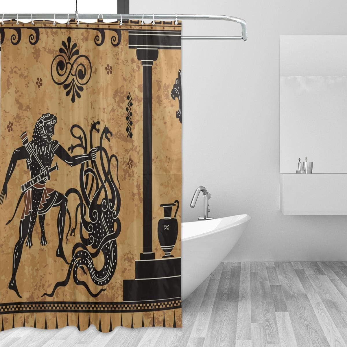 SKYSONIC Black Figure Pottery Octopuses Shower Curtain Liner, 72 x 72
