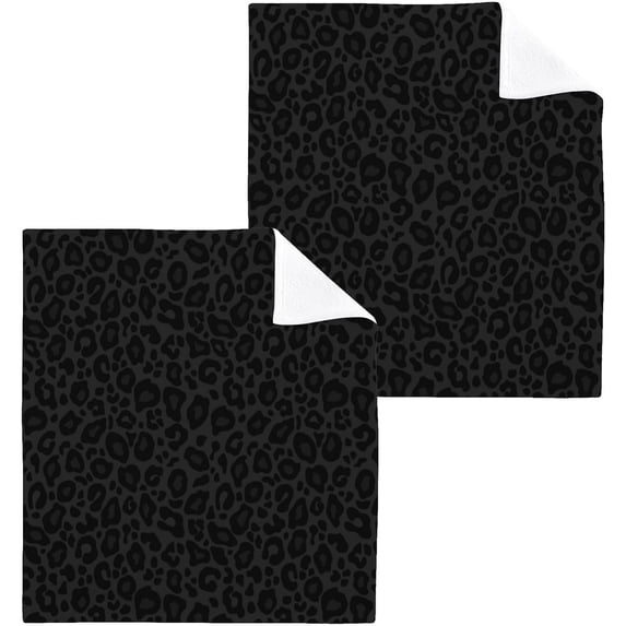 SKYSONIC Black Leopard Cotton Washcloths Set of 4, Highly Absorbent Soft Fingertip Towel for Bathroom, Gym, Hotel and Spa, 12 x 12 Inch