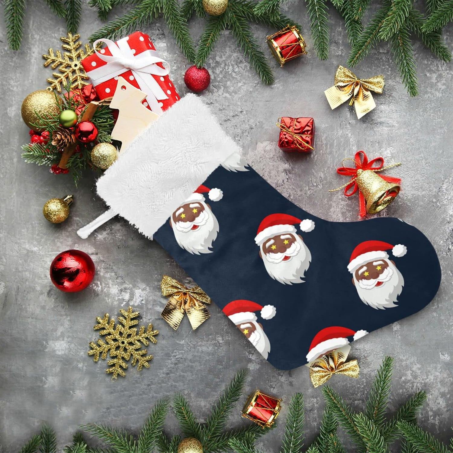 SKYSONIC Black Santa Claus Christmas Stockings 1PCS,Big Xmas Stockings