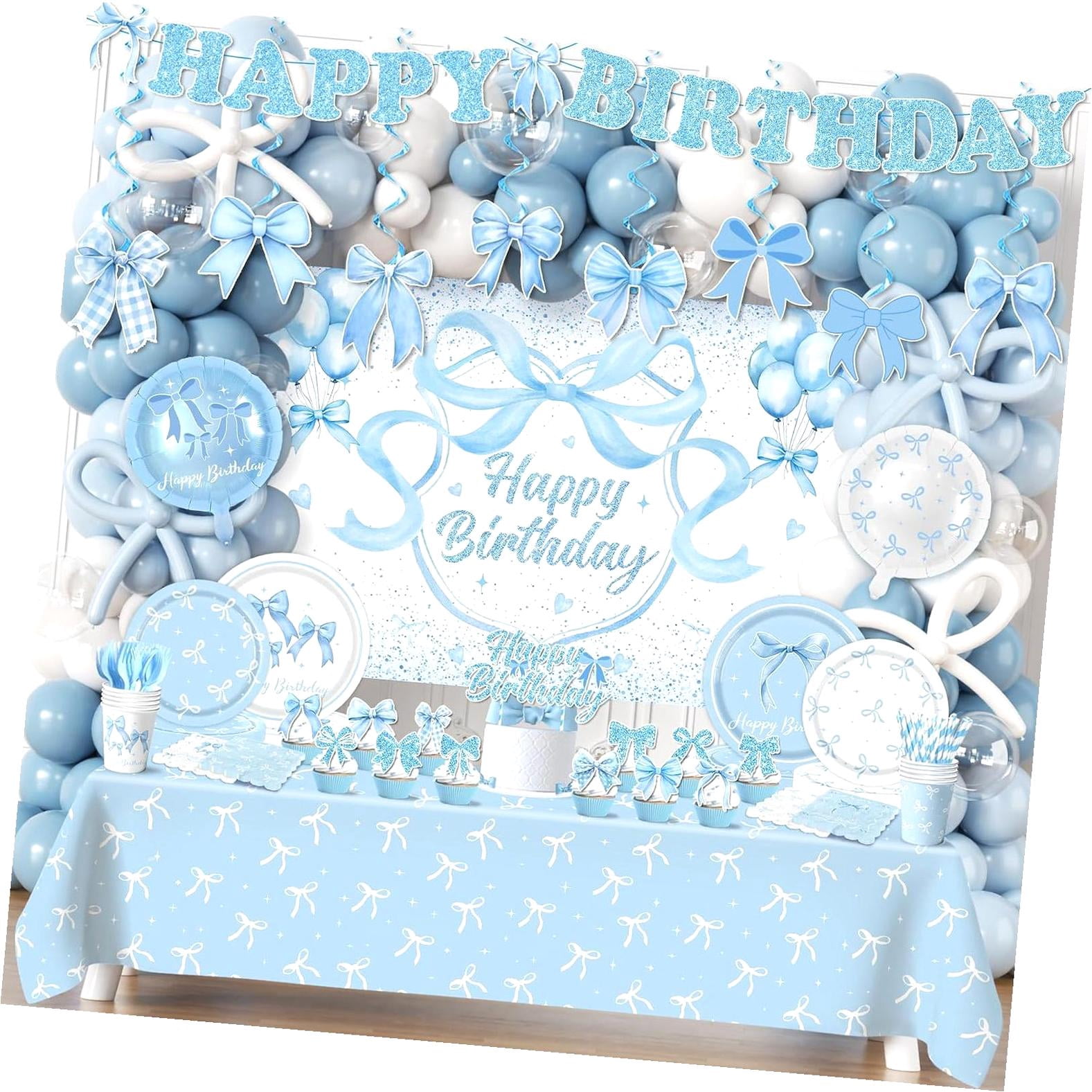 SKYSONIC Blue Bow Party Supplies Serve 24,Coquette Birthday Decorations ...