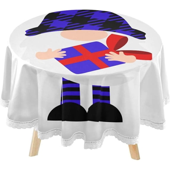 SKYSONIC Blue Buffalo Plaids Gnome Round Tablecloth 60inch Indoor Wrinkle Free, Valentine Gift Circular Lace Table Cover Washable for Kitchen Dining Decor