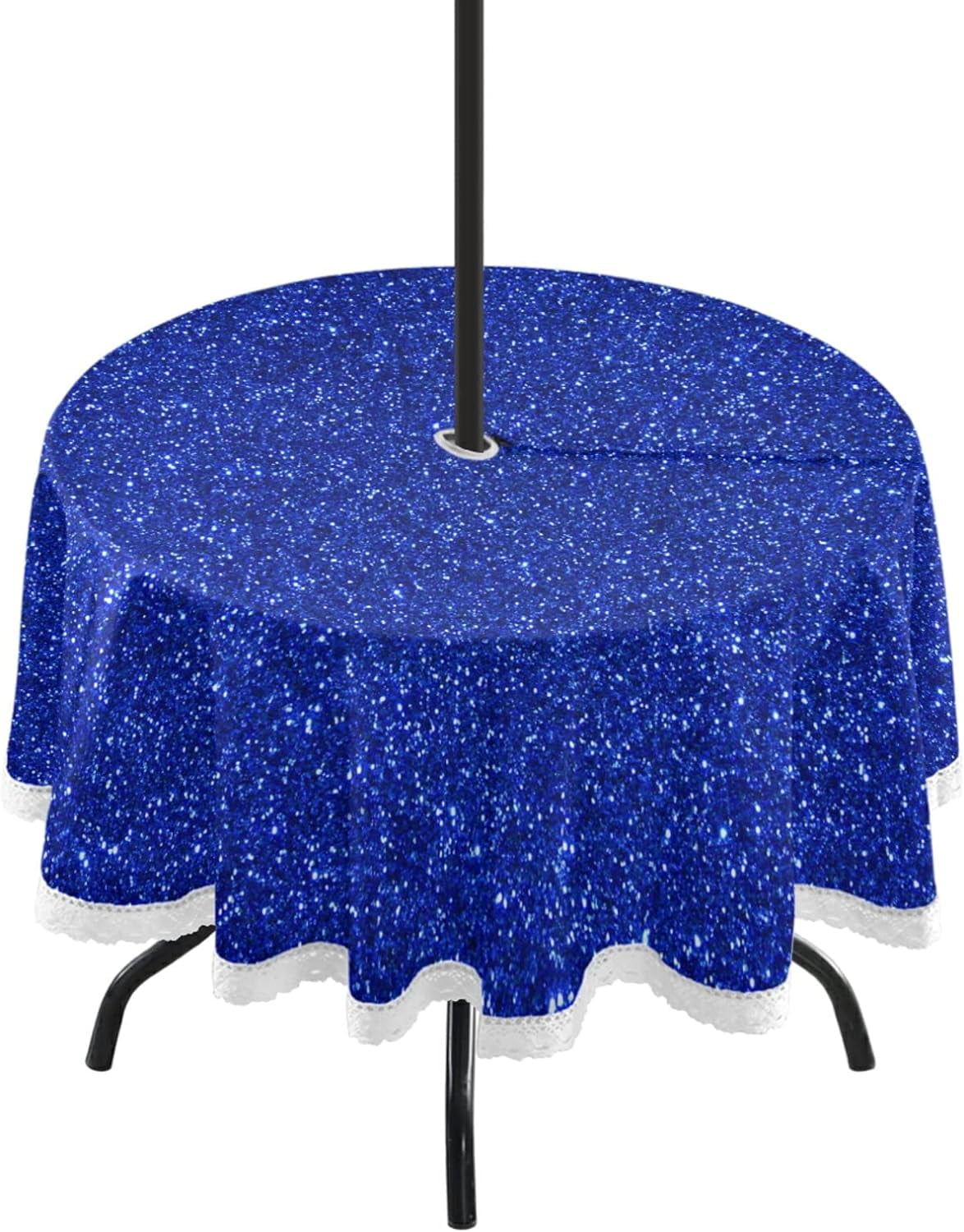 SKYSONIC Blue Glitter Texture Round Tablecloth 60" Waterproof Outdoor Tablecloth with Umbrella