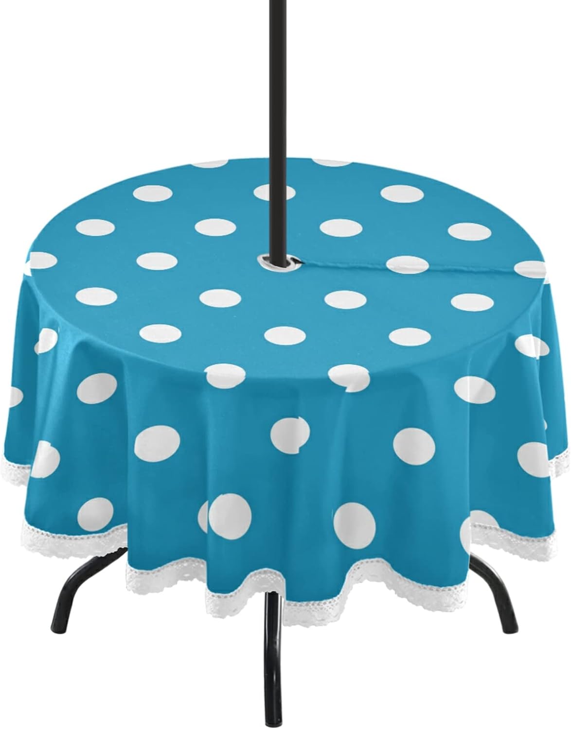 SKYSONIC Blue Polka Dots Round Tablecloth 60" Waterproof Spillproof