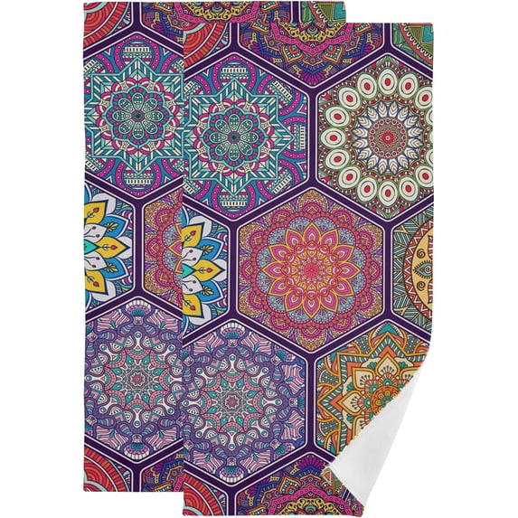 SKYSONIC Bohemian Soft Hand Towels set of 2, Absorbent Bath Towel Decorative Fingertip Towels for Bathroom Gym Spa Hotel Beach Swimming Pool,14.4 x 28.3 inch