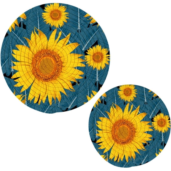SKYSONIC Botanical Sunflower Pot Holders Trivets, 2 Pcs Heat Resistant Trivets,Yellow Blue Flowers Cotton Thread Weave Mats for Hot Pads Pans Pot Bowl Teapot for Kitchen Decor