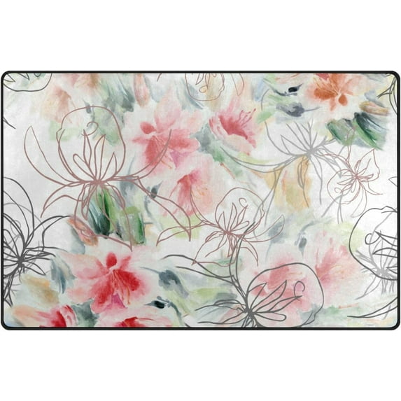 SKYSONIC Bouquet Roses Watercolor Graphic Area Rug Pad - 31 x 20 inch - 100% Light Weight Polyester Fabric for Living - Bedroom