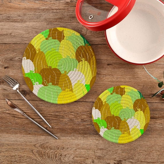 SKYSONIC Bright Colors Pumpkins Trivet Pot Holders Pads, Set of 2 Grunge Pot Holder Heat Resistant Trivets Cotton Thread Weave Mats Kitchen Table Decor