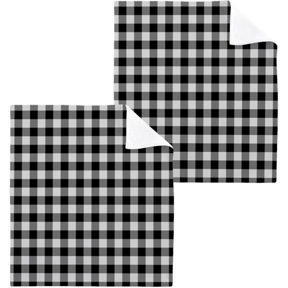 SKYSONIC Buffalo Plaid Washcloths, 2 PCS 12 X 12 Inches Cotton Wash Cloths, Highly Absorbent and Soft Face Towels for Bathroom,Gym,Hotel and Spa