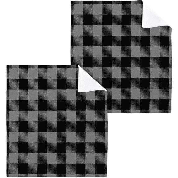 SKYSONIC Buffalo Plaid Washcloths, 2 PCS 12x12 Inches Cotton Wash Cloths, Highly Absorbent and Soft Face Towels for Bathroom,Gym,Hotel and Spa
