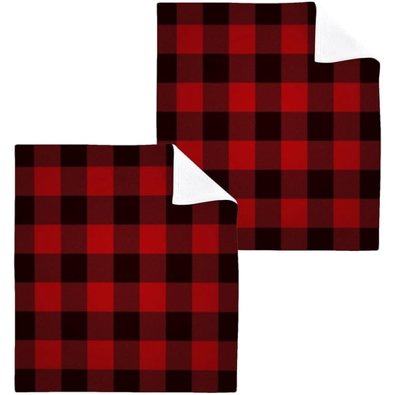 SKYSONIC Buffalo Plaid Washcloths Set of 4, Highly Absorbent Soft Cotton Fingertip Towels for Bathroom, Kitchen, Gym, Spa, Home Decor 12 x 12 Inch
