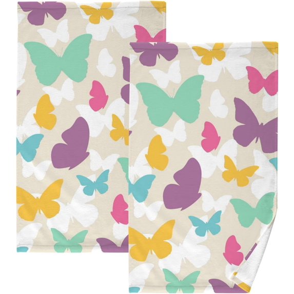 SKYSONIC Butterfly Cotton Hand Towels Set of 2 Absorbent Bath Towel Decorative Fingertip Towels for Bathroom Gym Spa Hotel Beach,16 x 28 inch