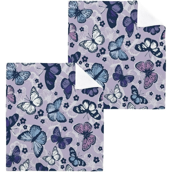SKYSONIC Butterfly Cotton Washcloths Set of 2, Highly Absorbent Soft Fingertip Towel for Bathroom, Gym, Hotel and Spa, 12 x 12 Inch