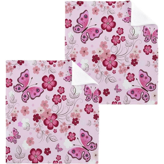 SKYSONIC Butterfly Cotton Washcloths Set of 4, Highly Absorbent Soft Fingertip Towel for Bathroom, Gym, Hotel and Spa, 12 x 12 Inch