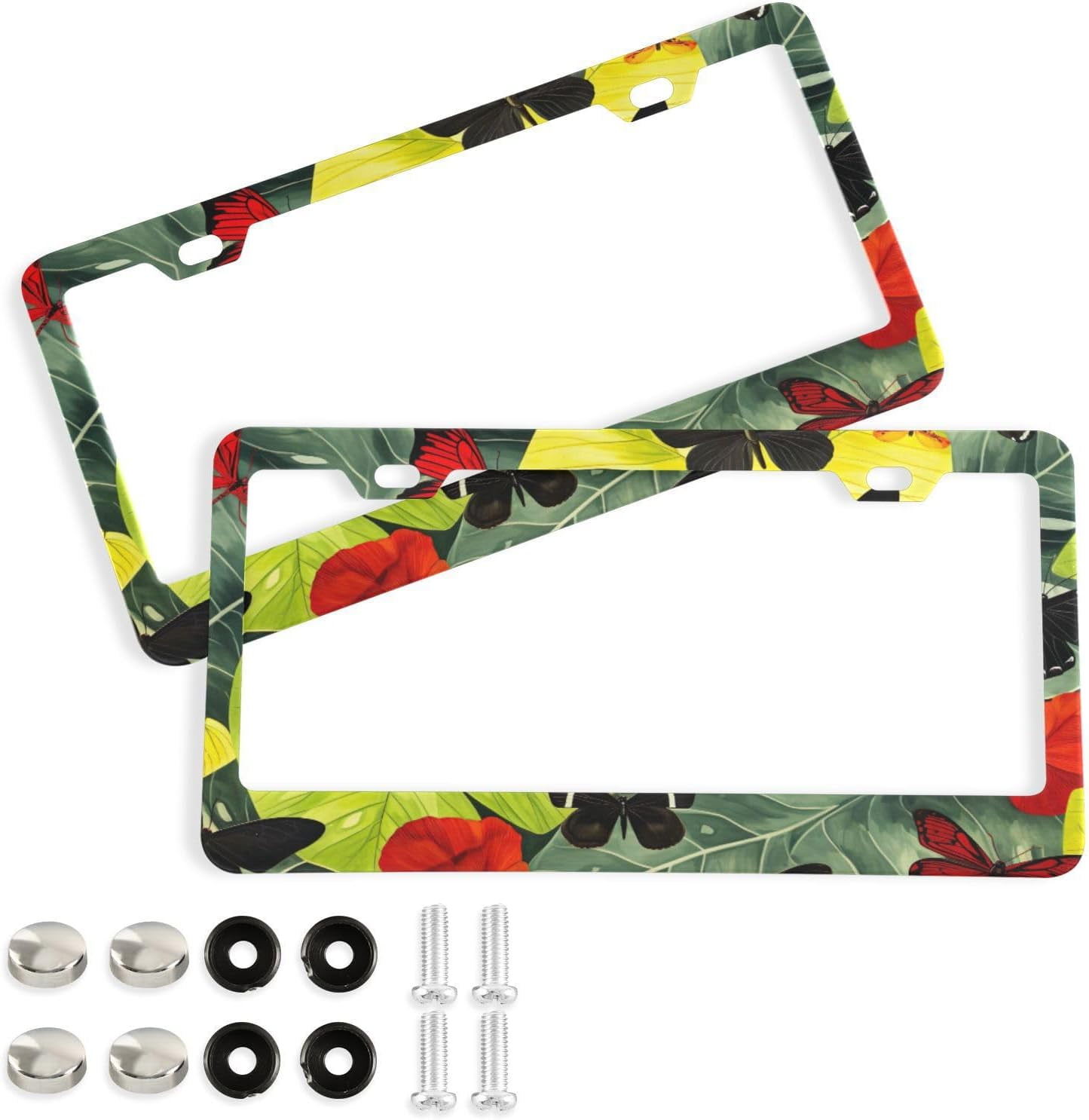 SKYSONIC Butterfly Palm License Plate Frame 2 Holes Rustproof Aluminium