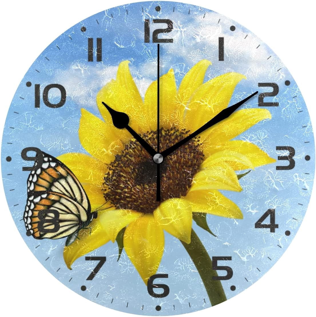 SKYSONIC Butterfly Sunflower Wall Clock 10 Inch Silent Non Ticking ...