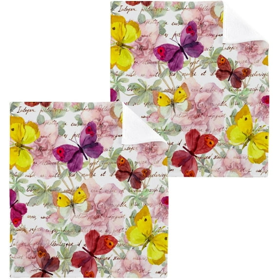 SKYSONIC Butterfly Washcloths Set of 2, Highly Absorbent Soft Cotton Fingertip Towels for Bathroom, Kitchen, Gym, Spa, Home Decor 12 x 12 Inch