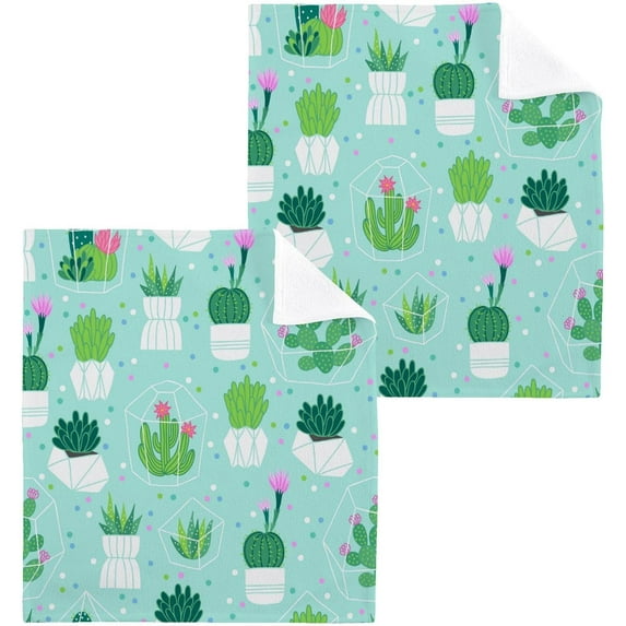 SKYSONIC Cactus Washcloths Set of 4, Highly Absorbent Soft Cotton Fingertip Towels for Bathroom, Kitchen, Gym, Spa, Home Decor 12 x 12 Inch