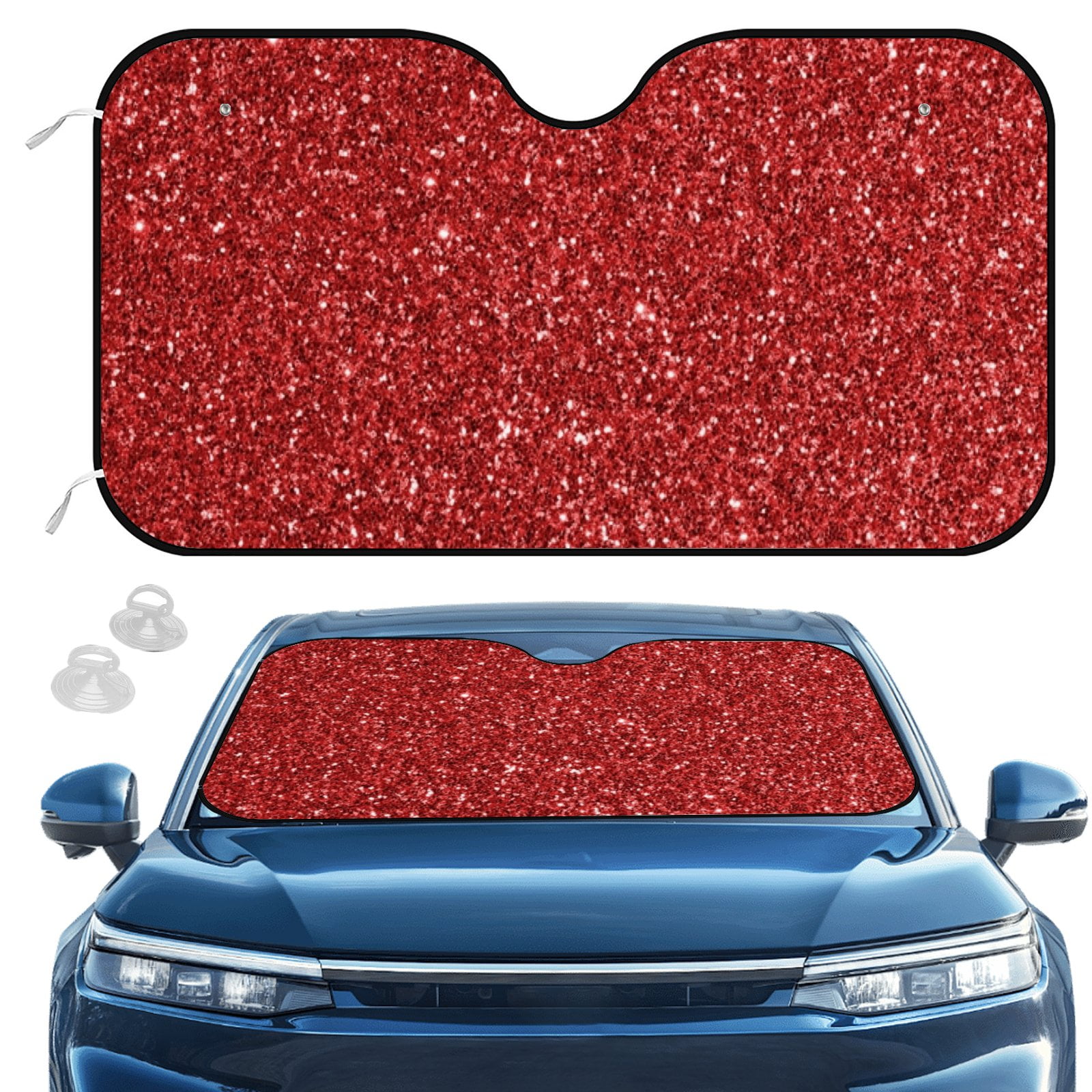 SKYSONIC Car Windshield Sunshade,Thicken Bubble Block Heat and Sun UV Rays,Shimmering Glitter