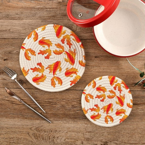 SKYSONIC Carp Koi Japanese Pot Holders Trivets, 2 Pcs Heat Resistant Trivets,Goldfish Cute Cotton Thread Weave Mats for Hot Pads Pans Pot Bowl Teapot for Kitchen Decor