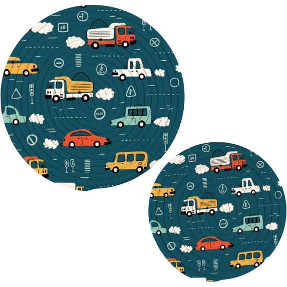 SKYSONIC Cartoon Car Truck Pot Holders Trivets, 2 Pcs Heat Resistant Trivets, Cotton Thread Weave Mats for Hot Pads Pans Pot Bowl Teapot for Kitchen Decor